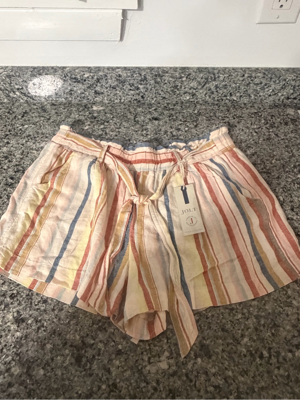 Jolt Multicolor Striped Paperbag Waist Shorts - Pastel Stripe